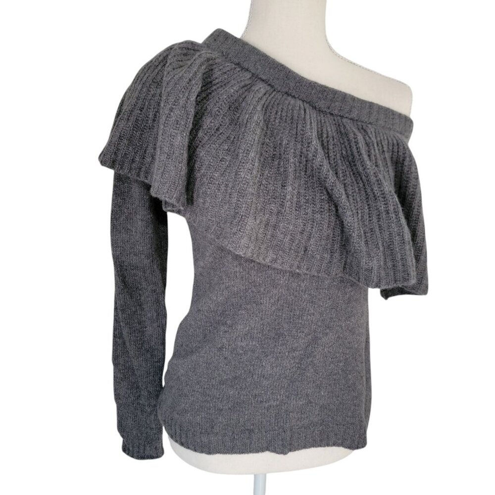 Aqua Cashmere Sweater Size XS 100% Cashmere Gray‎ One Shoulder Pullover